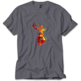 Resim Red Basketball Silhouette Gri Tişört 