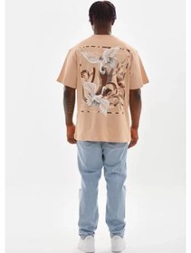 Resim Efnaz Style Unisex Baskılı Oversize T-shirt - Bej 