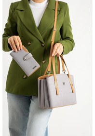 Resim Kadın Orijinal Just Polo 5 Bölmeli Şık El & Omuz Çantası Ve Cüzdanı Shoulder Bag 26 X 24 Gri 