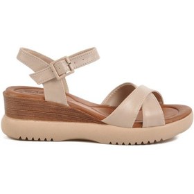 Resim Bej Cırtlı Topuklu Kadın Sandalet T-002 Z Bej 