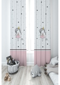 Resim Mekta Home Bebek Ve Çocuk Odası Örgülü Saçlı Prenses Kız Desenli 2 Kanat Fon Perde 