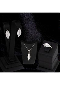 Resim 925 Ayar Gümüş Ortası Sıra Taşlı Yaprak Set 