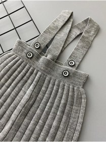Resim Sparrow Laurel Gri Renk Önden Düğmeli Askılı Ayarlanabilir Unisex Bebek Triko Salopet Tayt Pantolon 