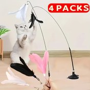 Resim 4 adet Kedi Tüyü Yem Çanak Oyuncak, 1 Kedi Teaser ve 3 Farklı Renkli Simüle Yapay Tüy Değiştirme Başlıkları dahil, Güçlü Emme Kupası Tabanı, Pil Gerektirmez, Tüm Irklar için Etkileşimli Oyunlar için Uygun 
