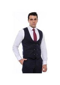 Resim Wessi Kruvaze Kareli Desenli Yakalı Lacivert Erkek Yelek 001 