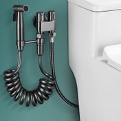 Resim Premium Paslanmaz Çelik Tuvalet Musluk Püskürtme Tabancası Seti, Çift Kontrollü İki Yollu Girişli Üçgen Valf Banyo El Tipi Temizleme Spreyi 