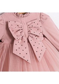 Resim Judy Önü Fiyonk Detaylı Tütü Etekli Kız Bebek Elbisesi Pembe 