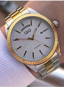 Resim Q&q Çelik Kordon Takvimli Kadran 2 Yıl Garantili 3 Atm Suya Dayanıklı Erkek Kol Saati Qq.e2005.a2 Gümüş - Sarı 