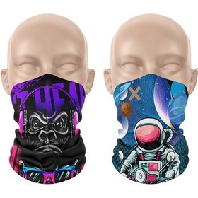Resim Dair Maymun - Motorlu Astronot Desenli 2'li Set Boyunluk Bandana Outdoor Balaklava Yüz Maskesi Kafa Bandı 