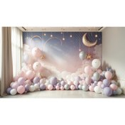 Resim Venspor Gökyüzü Temalı Altın Yıldız ve Ay Detaylı Bebek Odası Arkaplan, 200x150cm, Fon, Duvar Örtüsü 