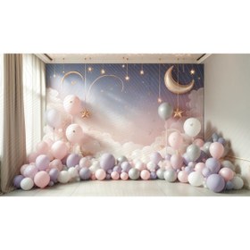 Resim Venspor Gökyüzü Temalı Altın Yıldız ve Ay Detaylı Bebek Odası Arkaplan, 200x150cm, Fon, Duvar Örtüsü 