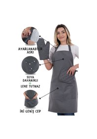 Resim Simple 3lü Set Ayar Askılı Mutfak Önlüğü Seti Eldiven, Tutacak Füme 