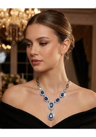 Resim Crystalia Ortası İri Mavi Etrafı Parlak Taşlı Kolye Çok Renkli 