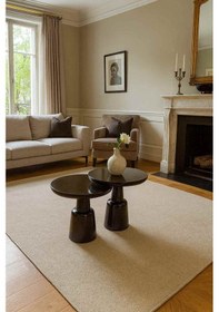 Resim Doğal Masif Yan Sehpa 2 Li Ahşap Zigon Takım - Siyah Renk Siyah 