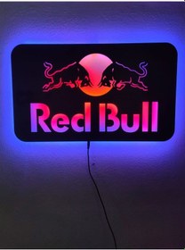 Resim Red Bull Led Işıklı Ahşap Dekoratif Tablo 
