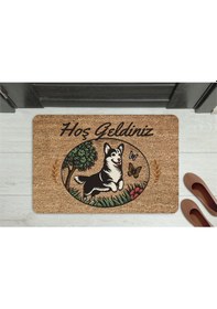 Resim Sevimli Köpek Temalı Kapı Önü Paspası Kaymaz Taban 45x70 Gümüş 