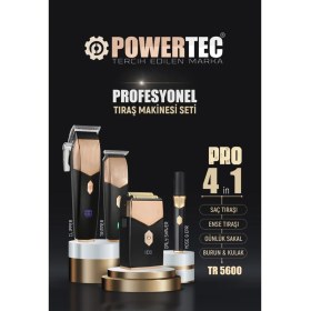 Resim Powertec TR-5600 Pro 4'lü Set Saç-Sakal&ense-Günlük Sakal-Burun&kulak(4'lü Şarj Standı ve Önlük Hediye) 