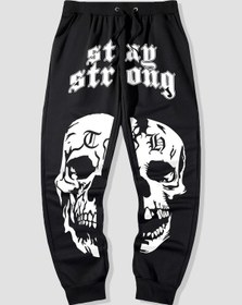 Resim Guys Letter Skull Graphic Drawstring Waist Eşofman Altı Siyah 