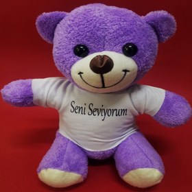 Resim Seni Seviyorum Tişörtlü Mor Peluş Ayıcık 