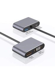 Resim Coverzone Type-c Hdmi Vga Usb 3.0 Type 4in1 Video Dönüştürücü Veri Aktarım Usb Adaptör Notebook Macbook Uyumlu 