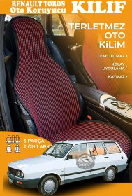 Resim Renault Toros Uyumlu Kırmızı Prestij Serisi Dokuma Kumaş Oto Koltuk Kılıfı Ön Tam Arka Alt 