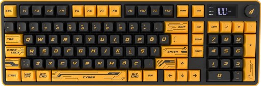 Resim Hawk Gaming Hk258 Membrane Lcd Rgb Kablosuz/bluetooth Cyber Sarı Siyah Full Türkçe Gaming Klavye 