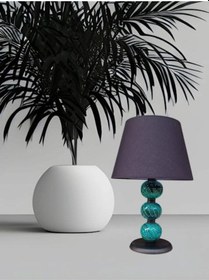 Resim Üç Toplu Abajur Yeşil Çini Siyah Şapka Yeşil 