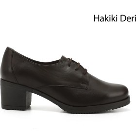 Resim GÖNDERİ(R) Kadın Kahve Antik Bağcıklı Orta Kalın Topuklu Hakiki Deri Oxford Ayakkabı 