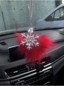 Resim Arabasına Aşıklar Kulübü KIRMIZI PELUŞ DİREKSİYON KILIFI SETİ KIRMIZI TÜYLÜ KAR TANESİ DİKİZ AYNASI SÜSÜ 