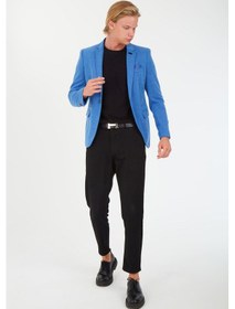 Resim Sposo 5106 Dar Kalıp Yarım Astarlı İndigo Erkek Blazer Ceket Mavi 