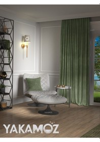Resim Yakamoz Kadife Görünüm Çağla Yeşili Ada Fon Perde Ekstraforlu Velvet Touch Serisi Çağla Yeşili 