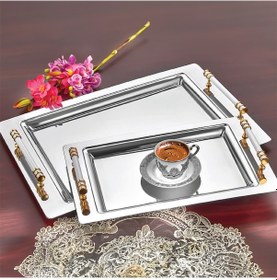 Resim Porsima Yüzük 2li Paslanmaz Çelik Gümüş Sunum Tepsisi Gold Beyaz 