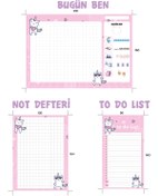 Resim E OLUR Bugün Ben Sorumluluklarım Defteri - Not Defteri - To Do List - Cat Unicorn Desenli Üstten Tutkallı 