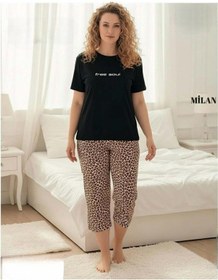 Resim Mihra Kadın Milan Büyük Beden Bisiklet Yaka Kısa Kol Kapri Pijama Takımı 50503s - 1 Adet Siyah 