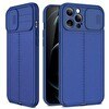 Resim Smcase iPhone 12 Pro Max Kılıf Lensi Kamera Korumalı Deri Dokulu Silikon Lacivert 