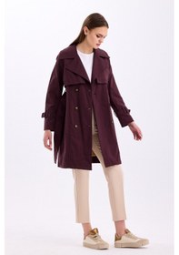 Resim Pastelastore %100 Pamuk Gabardin Midi 95cm Astarlı Kemerli Kadın Trençkot 1113 Acı Kahverengi 