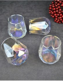 Resim 4'lü Hologramlı Cam Bardak Meşrubat Su Bardağı 330 Ml - Dıamond Renkli 