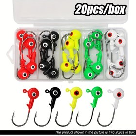 Resim 20 Adet Kurşun Başlı Balıkçılık Jig Kancaları Seti, Tatlısu Tuzlu Su Balıkçılığı Jig Kancaları Bas, Crappie, Alabalık ve Panfish İçin, Çift Göz Balıkçılık Jigleri 