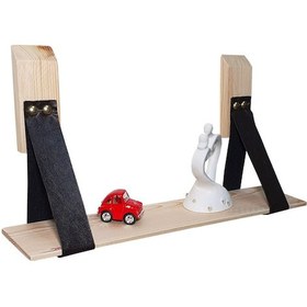 Resim Doğal Ahşap Duvar Deri Kemerli Raf Kitaplık Süs rafı 50cm 