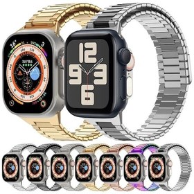 Resim iOS Uyumlu Watch Serisi 5 44mm Bambu Manyetik Paslanmaz Çelik Metal İzleme Kayışı 