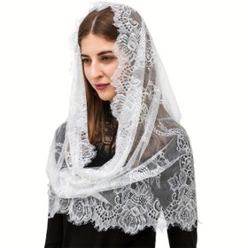 Resim Kadınlar için Zarif Vintage Esintili Dantel Mantilya Duvağı - Yumuşak Polyester Karışımı, Karmaşık Çiçek Deseni, Latin Ayinleri, Düğünler ve Resmi Etkinlikler İçin İdeal, Düğün Aksesuarı | Vintage Dantel Duvağı | Zamansız Sofistike, Kutsal Hafta Şalı 