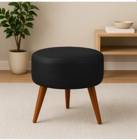 Resim Siyah Deri Puf Demonte Ayaklı Modern Oturma Ve Dekoratif Sehpa Siyah 