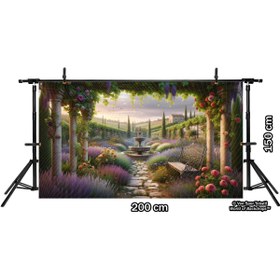 Resim Venspor Lavanta Bahçesi ve Çeşme ile Romantik Arkaplan 200x150cm Fon Duvar Örtüsü 