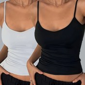 Resim Kadınların Seksi Düz Renkli Kolsuz Crop Tank Üstü, Sırtı Açık Tasarım ve Düşük Kesim Stil, Bahar/Yaz/Sonbahar için Seksi ve Dar Kesim İki Parça Set 