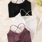 Resim 3 Parça Kadın Seksi Sırt Çapraz Askılı Telsiz Sütyen - Tel Yok, Çıkarılabilir Pedler & Düşük Destek, Günlük Kullanım İçin Yumuşak Konforlu (Siyah/Beyaz/Lavanta), Çapraz Askı Tasarımı, Elde Yıkanabilir İç Giyim, Şık İç Çamaşırları, Hafif Sütyen, Rahat İç Çamaşırları 