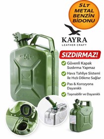 Resim KAYRA LEATHER CRAFT KLC Benzin Bidonu Metal 5 Litre Akaryakıt Mazot Taşıma Doldurma Depolama Bidonu Dayanıklı Bidon 