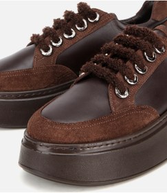 Resim Hotiç Kadın Deri Kahverengi Bağcık Detaylı Kalın Tabanlı Spor Ayakkabı 