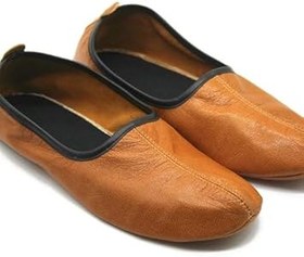 Resim Erkek Kapalı Deri Terlik Antik Tan Geleneksel Babouche Ev Ayakkabıları Yalınayak Moccasin 