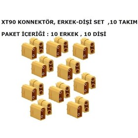 Resim Xt90 Konnektör,erkek-dişi Set, 10 Takım 10 Erkek Ve 10 Dişi 