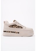Resim Muggo Zarina Kadın Kalın Taban Leopar Desenli Bağcıklı Günlük Sneaker Spor Ayakkabı Ten 